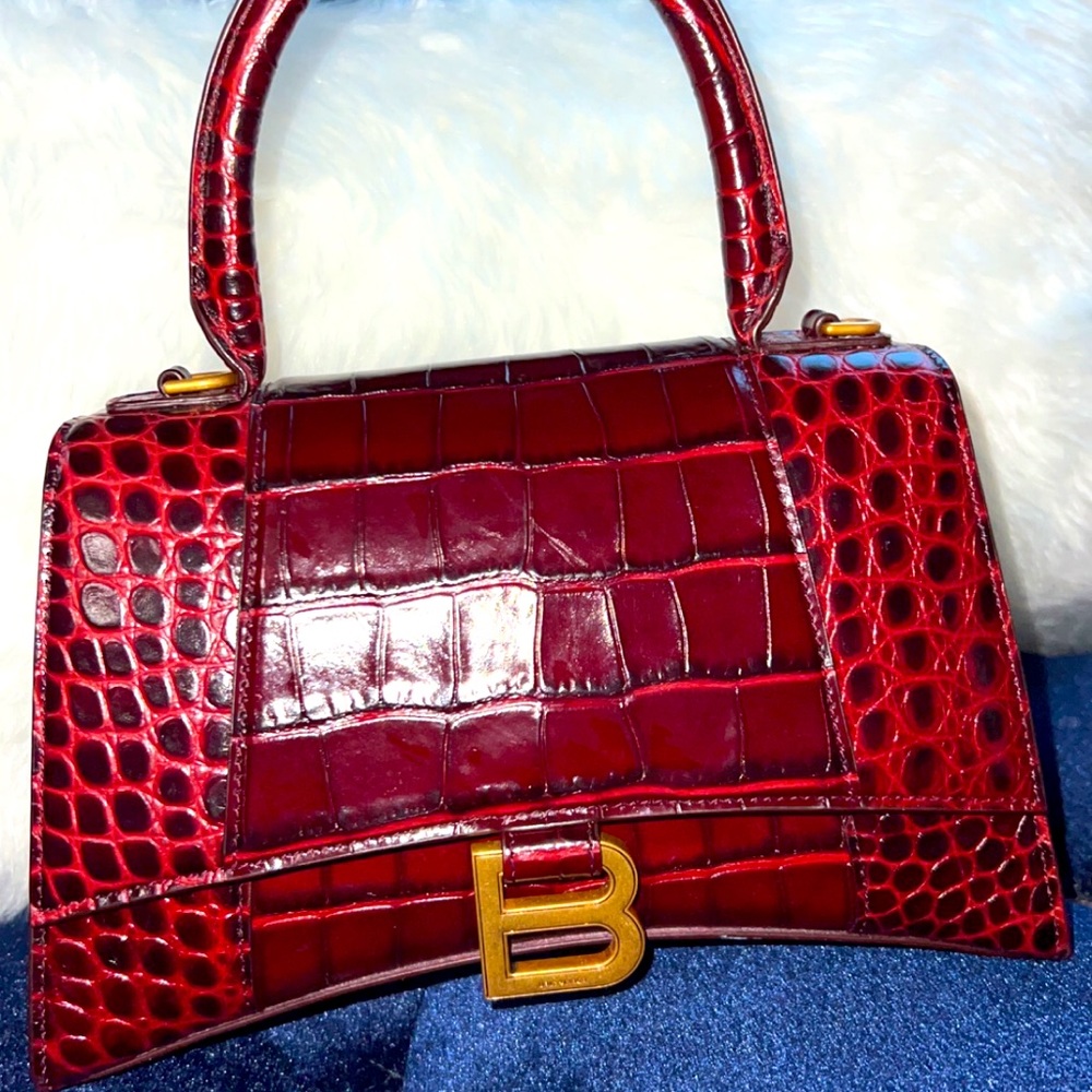Balenciaga women hourglass crocodile handbag, dark red. Excellent condition
